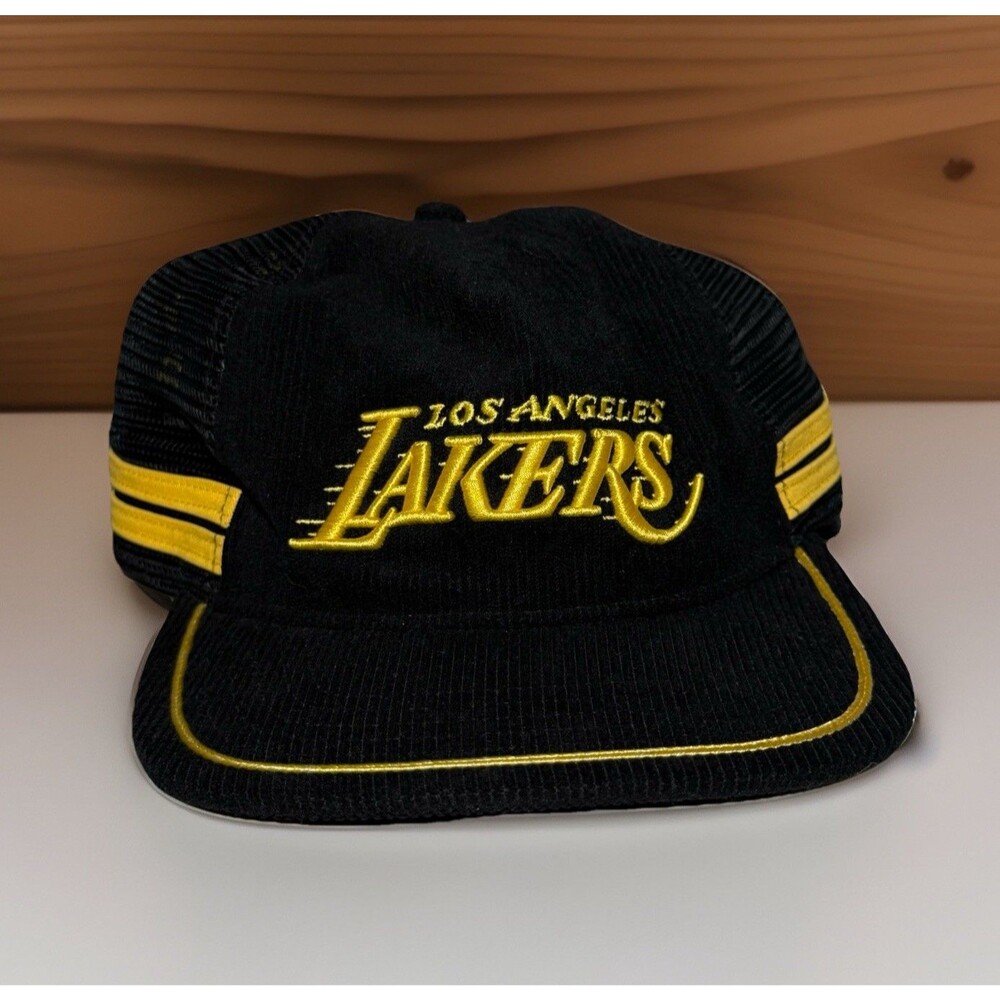 Los Angeles Lakers Corduroy Snapback Hat Sportique Black & Gold Adjustable Cap